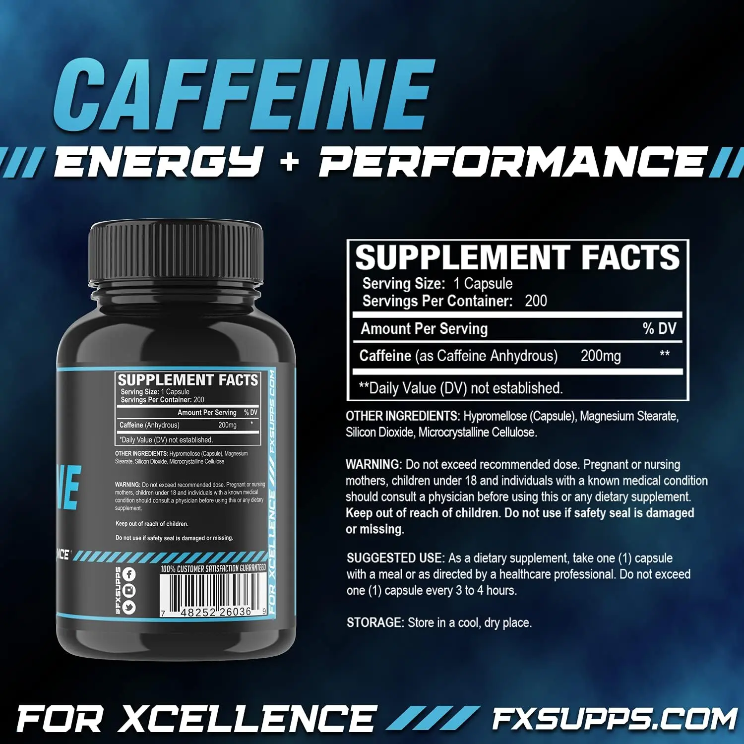 Fx Supps Caffeine 200 mg Pills